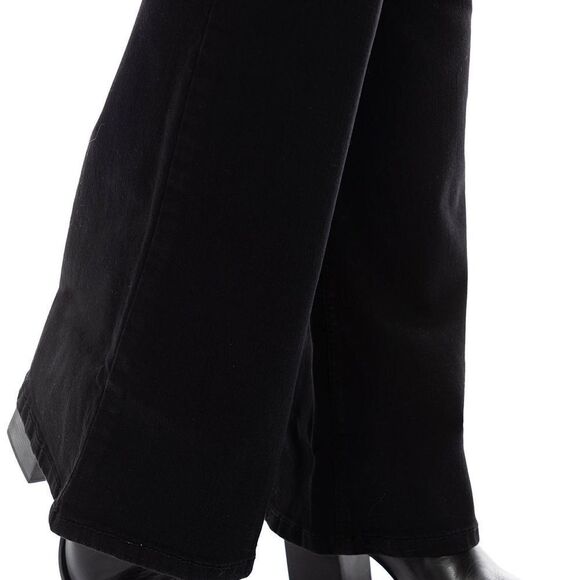 1822 Denim Black Wide Flare Leg Mid Rise Denim Jeans Size 0/25 New - Picture 5 of 7